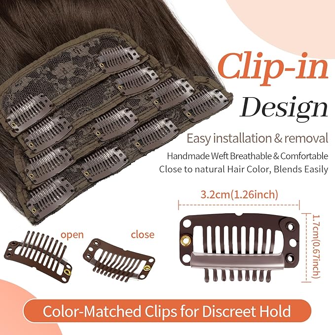 KooKaStyle Clip In Hair Extensions, Natural Long Layered Soft Invisible Synthetic Curly Hairpieces for Women, 4 pcs (20 Inch, Chocolate Brown)