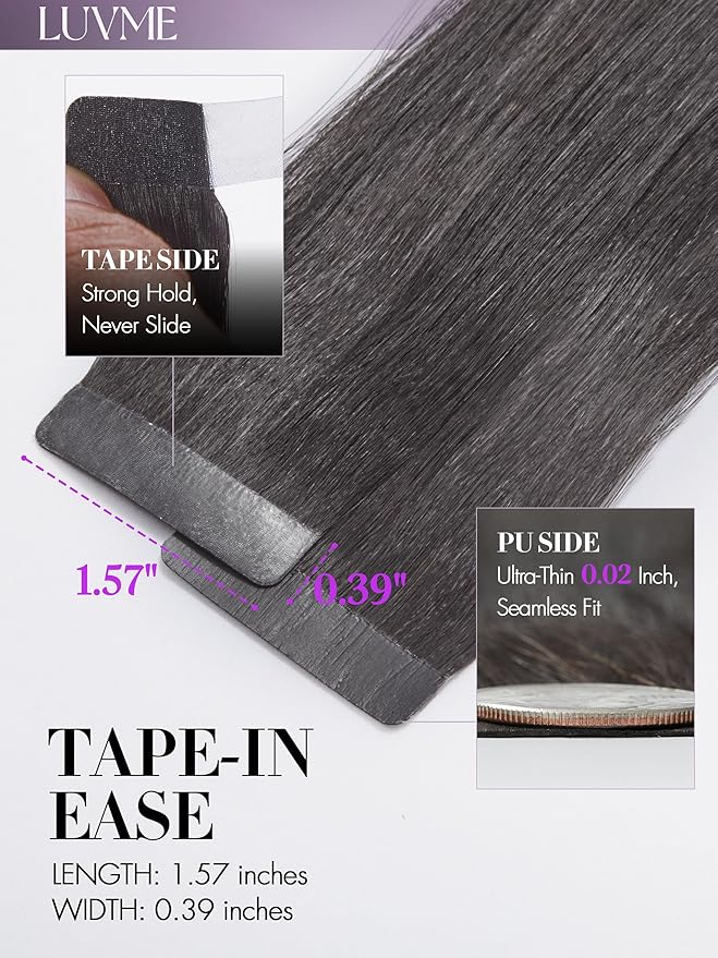 LUVME Invisible Tape in Hair Extensions Human Hair 20 Inch 110g 40pcs Natural Black Straight Double Sided Seamless Tape Extensions