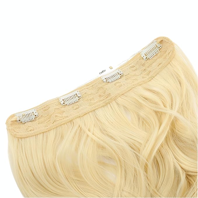 Invisible Wire Hair Extensions Transparent Wire Adjustable Size 4 Secure Clips Long Wavy Curly Secret Hairpiece 18 Inch for Women