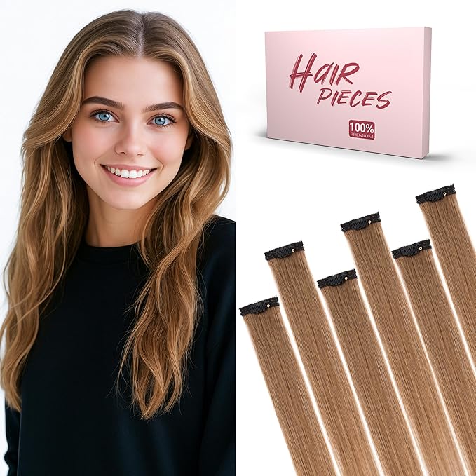 SEGO Single Clip In Hair Extensions Real Human Hair 6 Pcs Individual Clip Ins Remy Straight Soft Seamless Hairpieces for Women -18 Inch #06 Light Brown