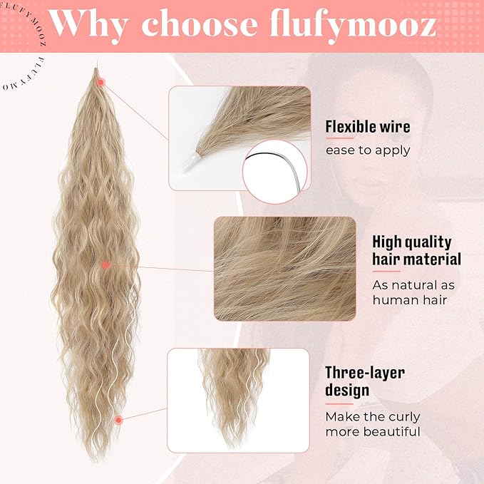 Flufymooz Ponytail Extension, Flexible Wrap Around Ponytail Extension Long Wavy Curly Ponytail Hair Extensions Natural pony tail Synthetic Hairpiece for Women 26 Inch (Champagne Blonde)