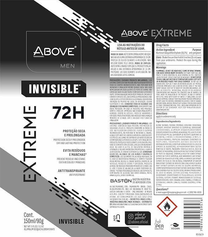 ABOVE Extreme Men Invisible - 72H Antiperspirant Spray Deodorant for Men 5.07 Fl Oz(4 Pack) | Aluminum-Free | Fresh Mist, No Stain & Alcohol, Long-Lasting Men's Deodorant Spray | Mint, Peach, Apricot
