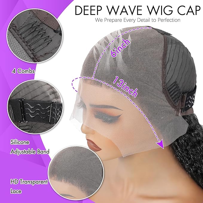 30 Inch Deep Wave Lace Front Wigs Human Hair 200 Density 13x6 HD Lace Front Wigs for Black Women Curly Human Hair Pre Plucked Natural Color Glueless Deep Curly Wig