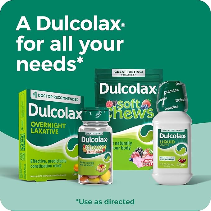 Dulcolax Saline Laxative Soft Chews, Gentle Constipation Relief, Mixed Berry Flavor, Magnesium Hydroxide 1200 mg, 15 Count