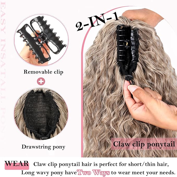 ENBEAUTIFUL 30" Claw Clip Ponytail Extension Long Wavy Ponytail Extension Synthetic Pony Tails Hair Extensions Clip in Synthetic Hair pieces for Women