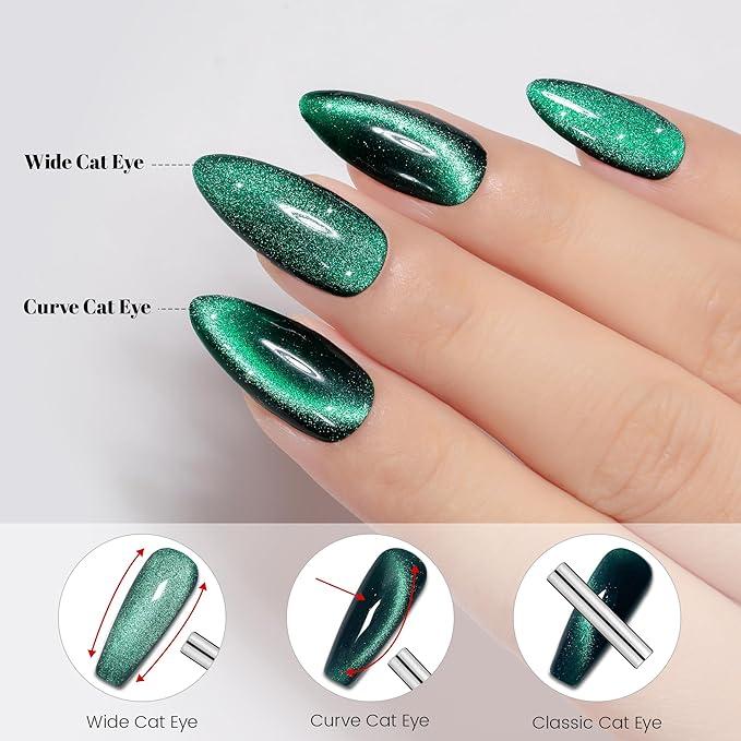 YTD Likomey Cat Eye Gel Nail Polish Set,Fall Winter 8 Colors Crystal Magnetic Glitter with Magnet Stick Kit,Silver Green Blue Black Champagne Gold Brown Plum UV Color Varnish,0.25 Fl Oz 7.5 ml