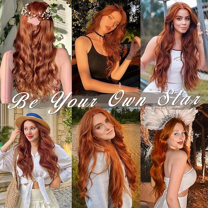BARSDAR 20 Inch Wavy Clip in Hair Extensions – 5PCS Thick Soft Synthetic Hairpieces – Copper Red Full Head Clip in Hair Extensions for Women – Long Voluminous Easy Wear for Daily Party Halloween