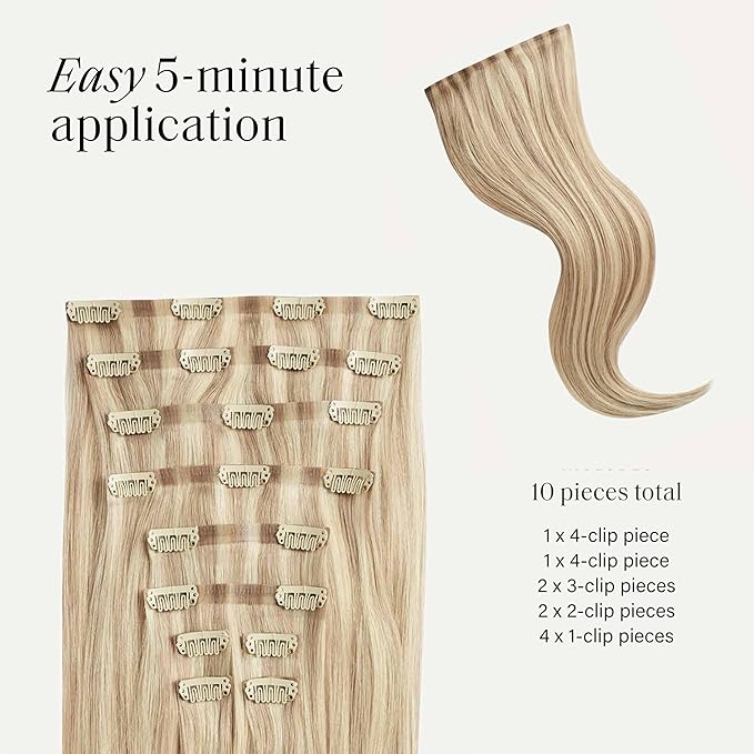 Luxy 100% Remy Human Hair - Seamless Clip-In Hair Extensions - Multi-Dimensional Color for Natural Blending, Adds Volume & Length 50 grams 12" Dimensional Beige Blonde