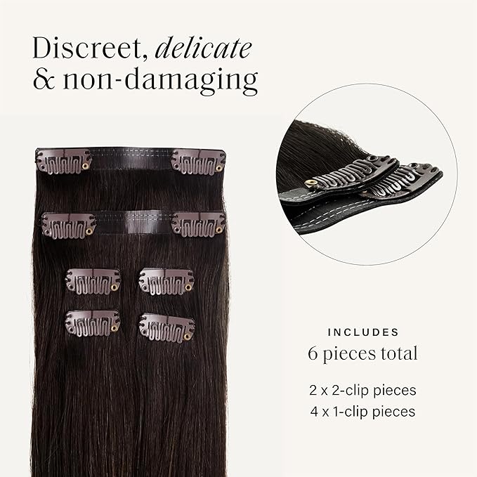 Luxy 100% Remy Human Hair Extensions for Thin Hair Thinning Hair Fill-Ins – 6 Seamless Wefts Multi-Dimensional Color Blend - Natural-Looking Volume & Coverage 95 grams 20" Mocha Brown Balayage