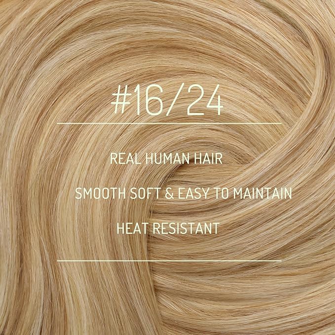 RUNATURE Blonde Clip in Hair Extensions, Real Human Hair Clip in Extensions, Short Hair Extensions Clip Ins, Double Weft Remy Natural Hair, 12 Inch 80g 7pcs, #16P24 Golden Blonde Highlights