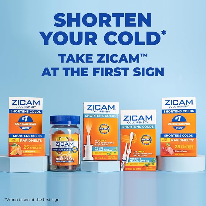 Zicam Cold Remedy Zinc Rapidmelts, Cherry Flavor, Homeopathic, Cold Shortening Medicine, Shortens Cold Duration, 25 Count