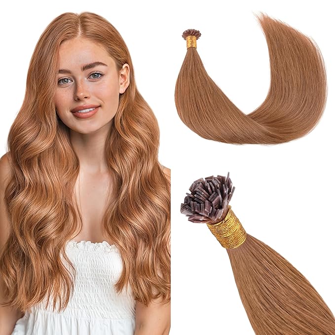 GOO GOO Mini Flat Tip Hair Extensions K Tip, Invisible Hot Fusion Human Hair Extensions, 22inch 50g 63S, 330 Cinnamon Terra Copper