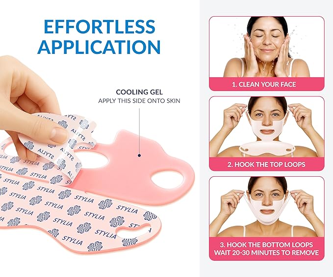 Stylia MaxiLift V-Line Lifting Collagen Face Mask - Advanced Double Chin Reducer - Jawline Shaper - Neck Firming and Tightening Mask with Hyaluronic Acid & Aloe Vera - Chin Strap for Sleeping (5PC)