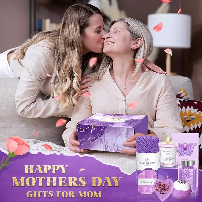 Bath Gift Set for Women, Christmas Stocking Stuffers for Women, Birthday White Elepant Gifts for Wife Her Sister Mom Auntie Grandma Friends, Relaxing Spa Self Care Lavender Bath Bombs Set﻿