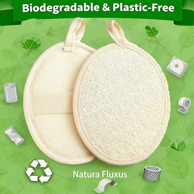 2 Pack Natural Loofah Sponge - Exfoliating Body Scrubber for Shower & Bath, Biodegradable & Gentle for Face Body Women Men