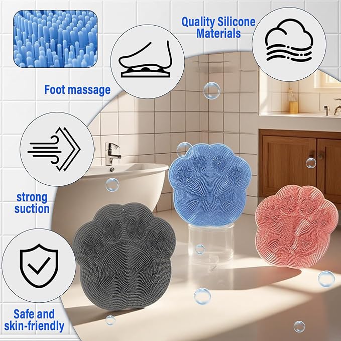 Shower Foot Scrubber Mat with Non-Slip Suction Cups,Foot Backs Cleaning Pad Back Washer Exfoliating Bath Wash Pad,Foot Scrubber in Shower Men & Women (Pink)