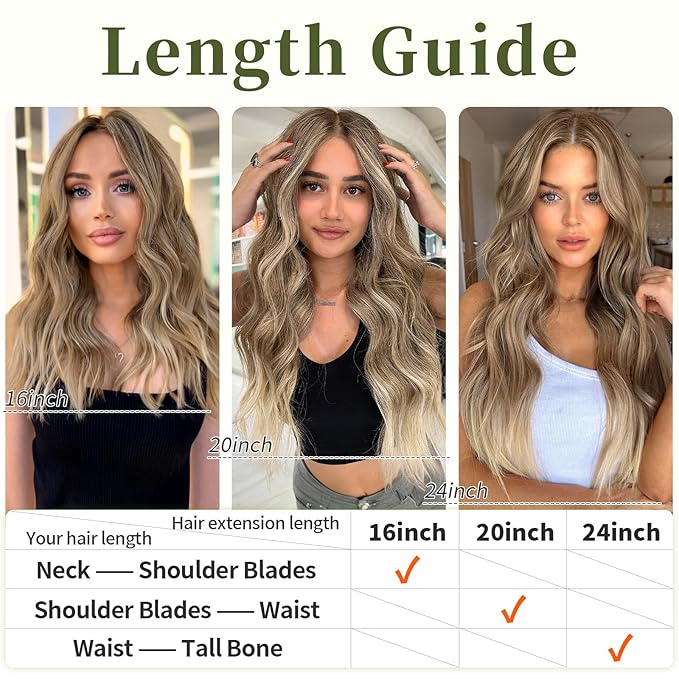 KooKaStyle Invisible Wire Hair Extensions with Transparent Wire Adjustable Size 4 Secure Clips Long Wavy Secret Synthetic Hairpiece 20 Inch for Women(Ash Brown mix Bleach Blonde)