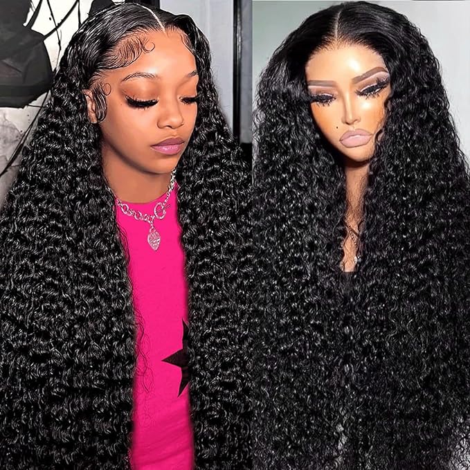 13x6 Deep Wave Lace Front Wigs Human Hair Deep Curly Hd Transparent Lace Front Wigs For Black Women Wet And Wavy Wig Pre Plucked With Baby Hair 180% Density Curly Glueless Wig True To Length 22 Inch