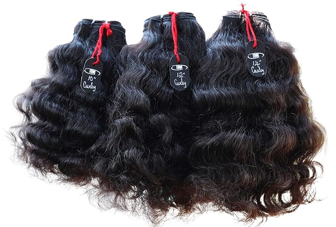 IDM Natural Raw Indian Hair Weft Bundles, Soft Curly, 100% Human Hair (10"12"14" Curly 3Bundles)