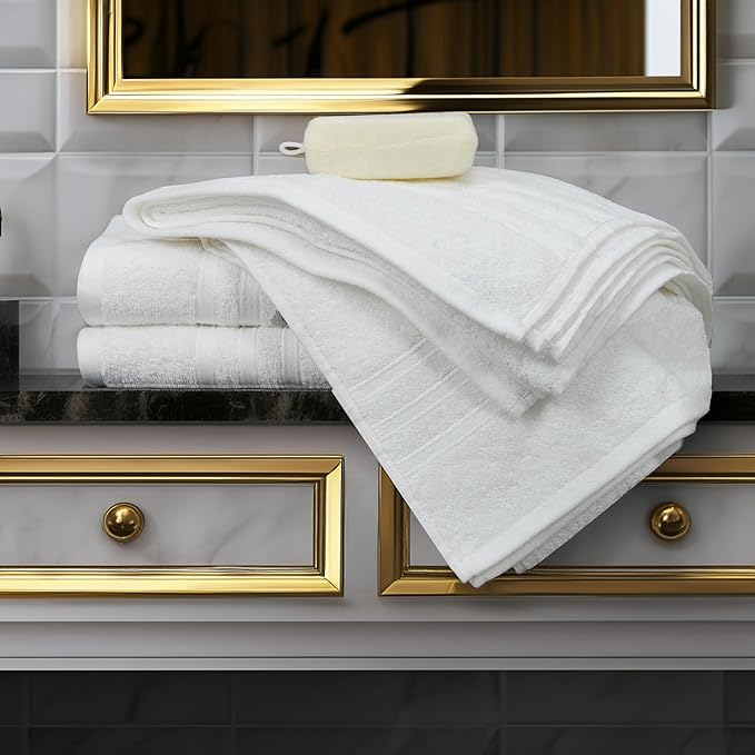 Tens Towels Pack of 4 Soft Bath Towels, 100% Cotton, 27 x 54 Inches, Lightweight & Quick-Dry, Ideal for Daily Bathroom Use, Practical & Comfortable, White