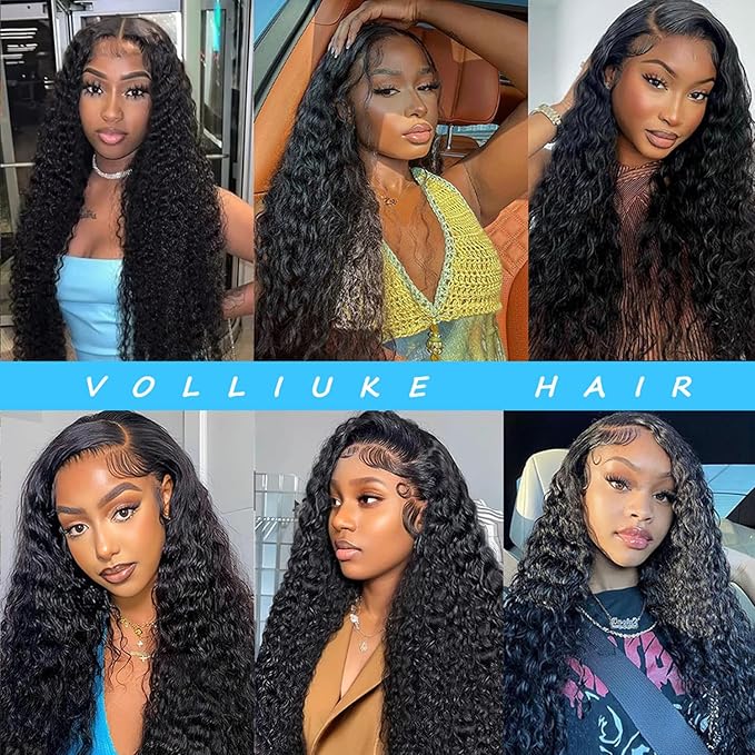 13x6 Deep Wave Lace Front Wigs Human Hair 32 Inch 200% Density Deep Curly Hd Lace Frontal Wig 13x6 Glueless Hd Lace Front Wigs Pre Plucked With Baby Hair Natural Black
