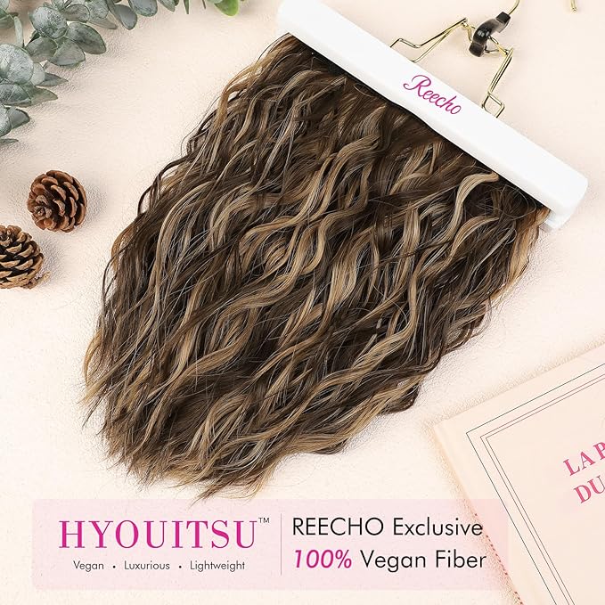 REECHO Clip in Hair Extensions - 4PCS 12" Short Curly Wavy Brown with Highlights