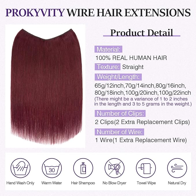 Halo Hair Extensions Real Human Hair,Halo Hair Extension 100% Human Hair,Wire Hair Extensions,Thicker 99J Burgundy Wine Red 14inch/70g