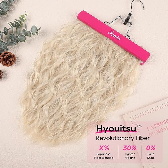 REECHO Clip in Hair Extensions, 4PCS Hair Extensions 14" Short Wavy Invisible Lace Weft Natural Soft Hairpieces for Women – Light Blonde