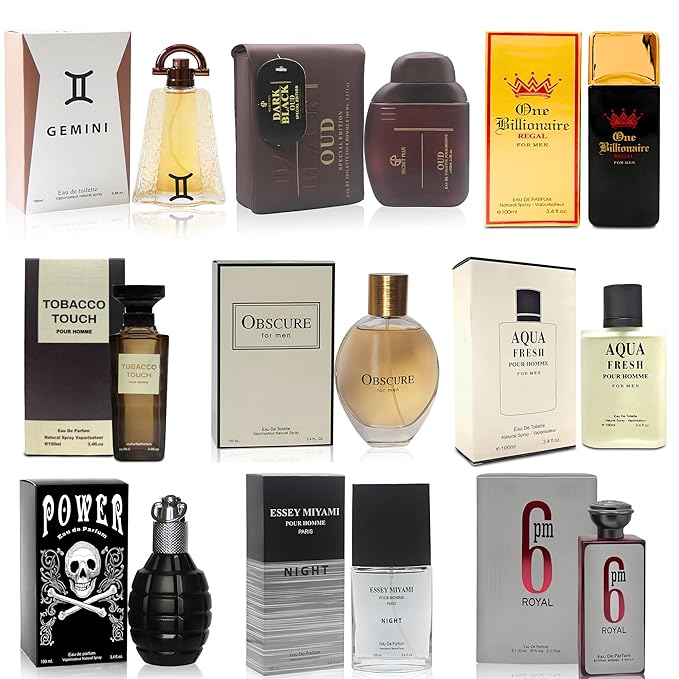 Men's Cologne Sampler Set (100ml Each*9PCS) | Luxury Fragrance Variety Pack for Men | Woodsy, Citrus, Spicy & Fresh Scents | Gift Ready Collection(Combo Set J)