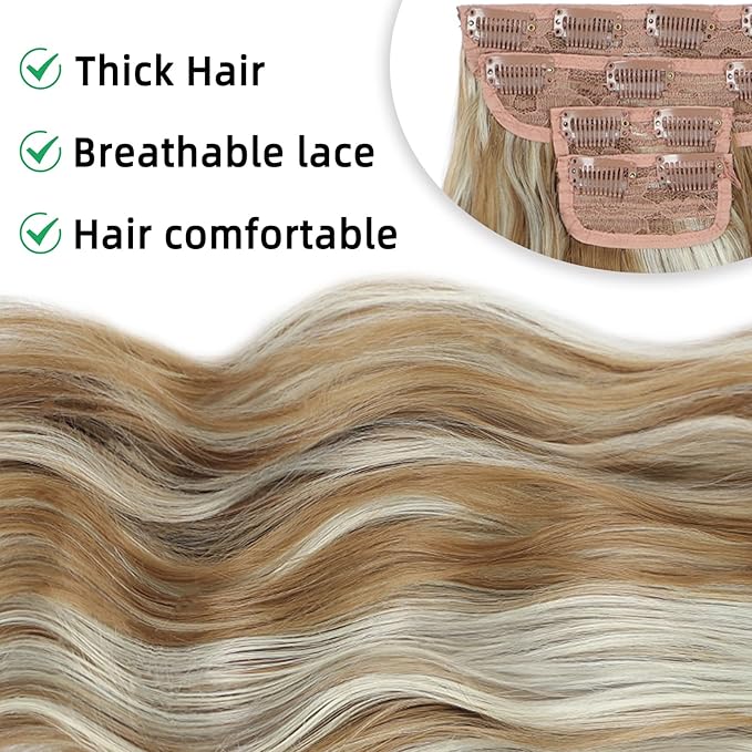 Vigorous Clip in Hair Extensions 4Pcs Blonde mix Platinum Blonde Hair Extensions Clip Ins 20Inch Natural Soft Synthetic Hairpieces for Women