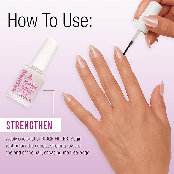 Nail Tek Ridge Filler Formula 4 – Clear Ridge Filler for Nails, Base Coat, Nail Strengthener Polish for Weak & Damaged Nails, 0.5 fl oz