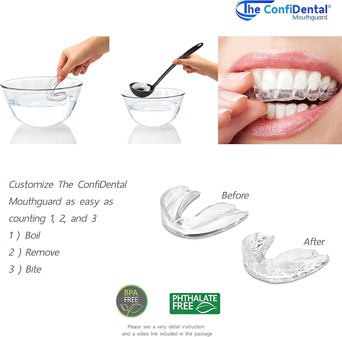 The ConfiDental Mouth Guard for Grinding Teeth at Night - Model for Small Mouth Pack of 6 Moldable Dental Night Guards for Teeth Grinding and Clenching Teeth Grinding Mouth Guard for Sleep