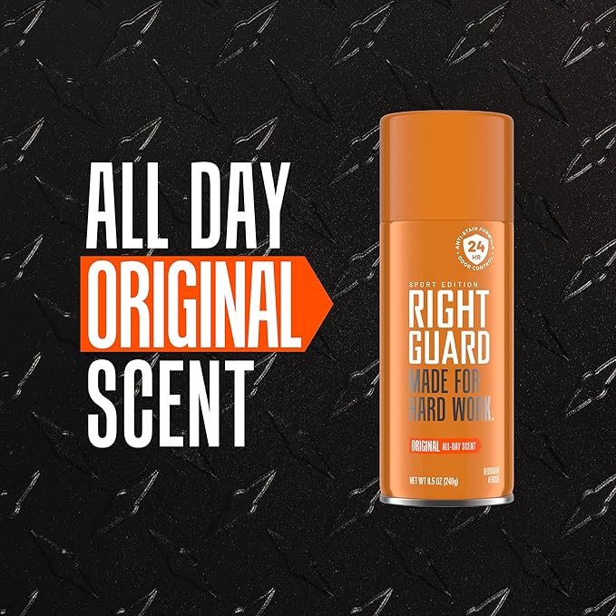 Right Guard Sport Original Scent Deodorant Spray - Aluminum Free Protection Spray Deodorant For Men, Blocks Sweat, 24-Hour Odor Protection, Anti-Stain, & Long-Lasting, 8.5 oz (3 Pack)