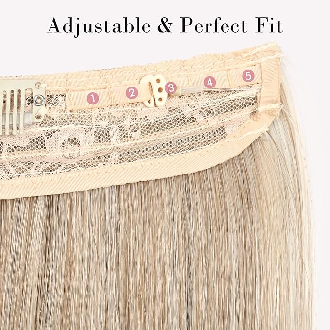 REECHO Invisible Wire Hair Extensions with Transparent Headband Adjustable Size Removable Secure Clips in Straight Secret Hairpiece for Women (24 Inch (Pack of 1), Ash Brown with Platium Highlights)