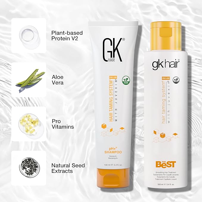 GK HAIR Global Keratin Professional Brazilian Keratin Hair Treatment Kit (100ml/3.4 Fl. Oz.) With PH shampoo- The Best Smoothing & Strengthening to make Hair Healthy - Formaldehyde free, Sulfate-free