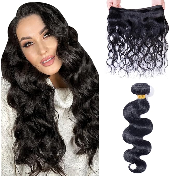 Hairro Sew in Hair Extensions Real Human Hair, 100g/bundle Weave Weft for Women Adding Volume and Length, for DIY Beauty Dating Party, 20 Inch 3 Bundles Body Wave #1B Natural Black
