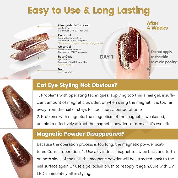 YTD Likomey Platinum Cat Eye Gel Nail Polish,15ml Brown Magnetic Reflective Flash Sparkle Glitter Shiny Salon Home Fall Winter Fall Winter UV Color Varnish with Magnet Stick,HEMA Free TPO Free,MY511