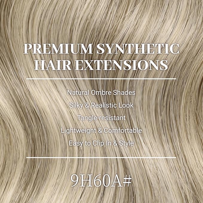 KooKaStyle Short Hair Extensions 6PCS 14 Inch Wavy Curly Hairpieces Synthetic Soft Lace Weft Clip in Hair Extensions-Ash Brown mix Platinum Blonde for Women