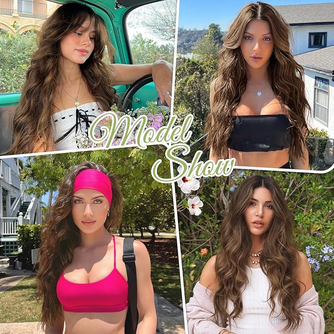 KooKaStyle Invisible Wire Hair Extensions with Transparent Headband Adjustable Size 4 Secure Clips Long Wavy Secret Wire Hairpiece 24 Inch for Women (24 Inch, Chestnut Brown)