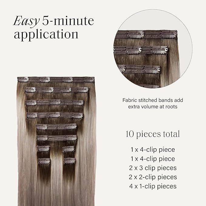 Luxy 100% Remy Human Hair, Classic 160g Clip-In Hair Extensions - 10 Wefts Multi-Dimensional Color for Natural Blending, Adds Volume & Length, Easy Apply & Remove 20" Dimensional Rooted Ash Blonde