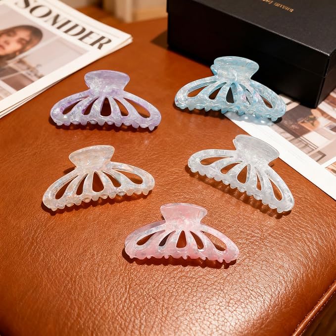 Butterfly Hair Clips Set, Iridescent Crystal Clear Design, Large Jaw Clips with Strong Metal Spring, Fashion Hair Accessories for Women, 5 Pack