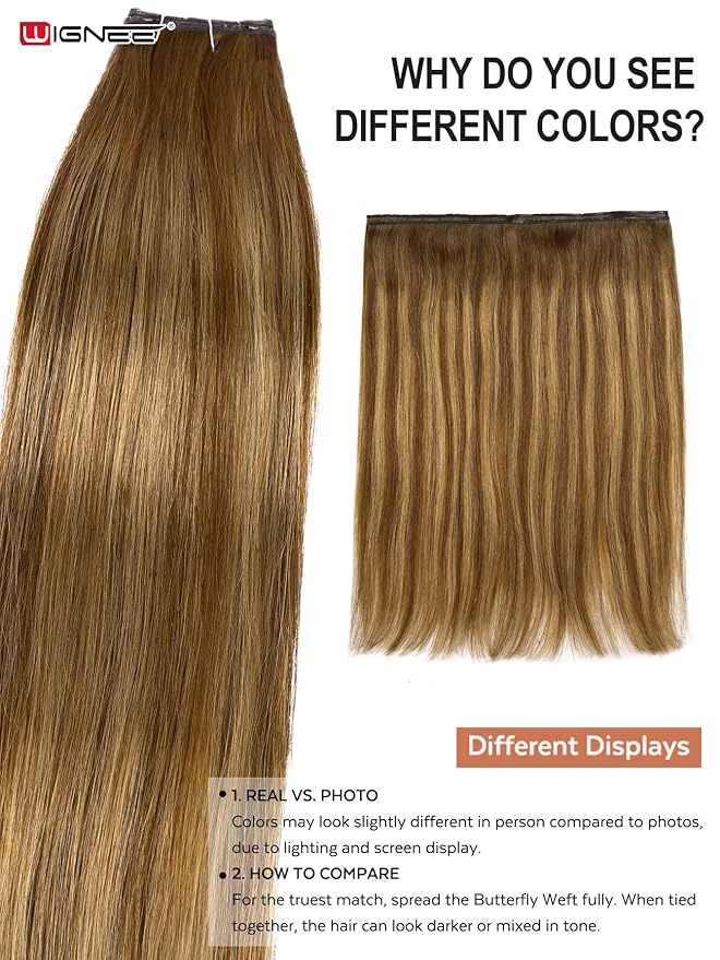 WIGNEE 100% Remy Double Weft Invisible PU OVO Human Hair Extensions 16 Inch Micro Beads Real Human Hair Extensions T4/27 Highlight Honey Blonde Hair Extensions Real Human Hair