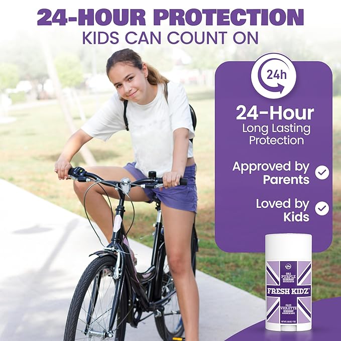 Fresh Kidz Body Wash 16.9 fl.oz. and Stick Deodorant 2.65 oz for Kids and Teens - Girls "Purple" Set