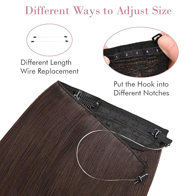 REECHO Invisible Wire Hair Extensions with Transparent Headband Adjustable Size Removable Secure Clips in Straight Secret Hairpiece for Women (14 Inch (Pack of 1), Dark Blonde)