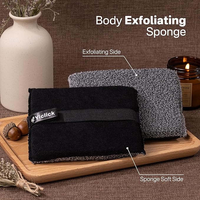 Yiclick Exfoliating Body Scrubber & Shower Exfoliator (2 Pack) – Mens Body Scrubber & Womens Sponge, Exfoliating Washcloth with Handle, Dead Skin Remover Loofah for Body (Rectangle)
