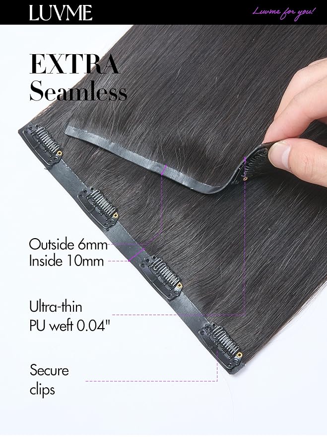 LUVME Straight Seamless 110g 7Pcs Clip in Hair Extensions Full Max with 14inch Remy Human Hair Extensions, Natural Black 100% Real Soft Human Hair