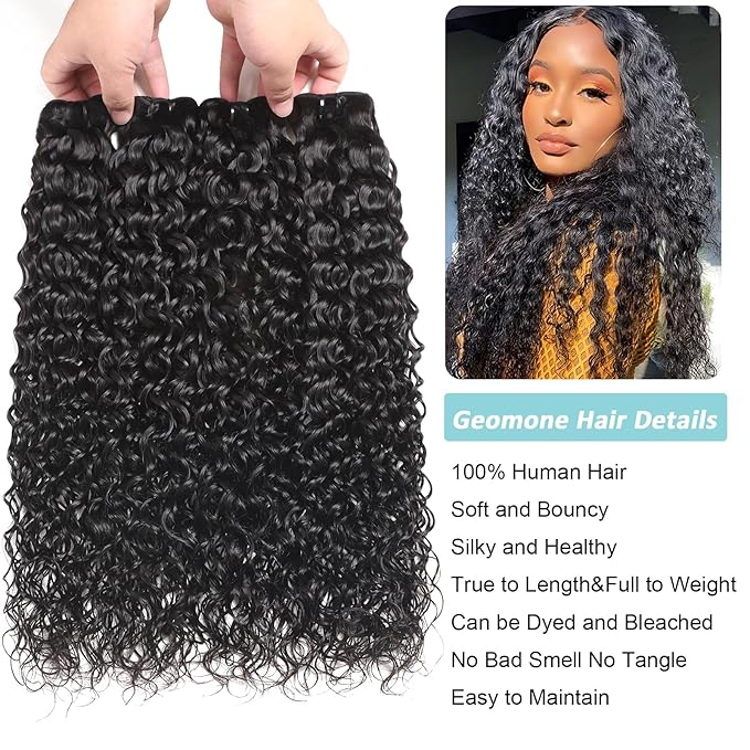 Bundles Human Hair Water Wave 4 Human Hair Bundles 24 26 28 30 Inch 10A Brazilian Virgin Raw Water Wave Bundles for Black Women Wet and Wavy Bundles Long Curly Hair Bundles Deals Natural Black Color