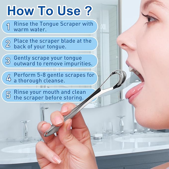 Srnede Tongue Scraper for Adults Tongue Cleaner Oral Care Aids in Fresh Breath Reduce Bad Breath Metal Tongue Scrapers Stainless Steel with Travel Case 2 Pack