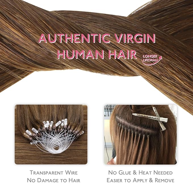 WENNALIFE Microlink Hair Extensions Human Hair, 50g 50s 24 Inch Light Auburn Brown Remy Micro Bead Hair Extensions Real Human Hair Micro Link Micro Loop Micro Ring Hair Extensions Straight Microlinks