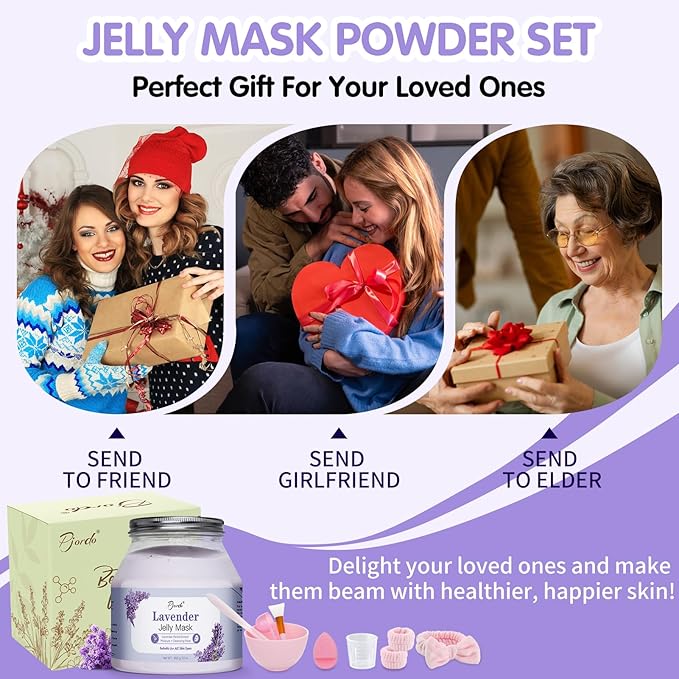 Jelly Masks for Facials Professional, Lavender Jelly Mask Powder with Mixing Bowl Set, Peel Off Hydrojelly Mask for Moisturizing & Hydrating, Spa Use for All Skin, Christmas Gifts for Women